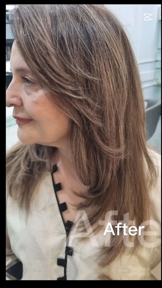 After: layered cut and blow-dry